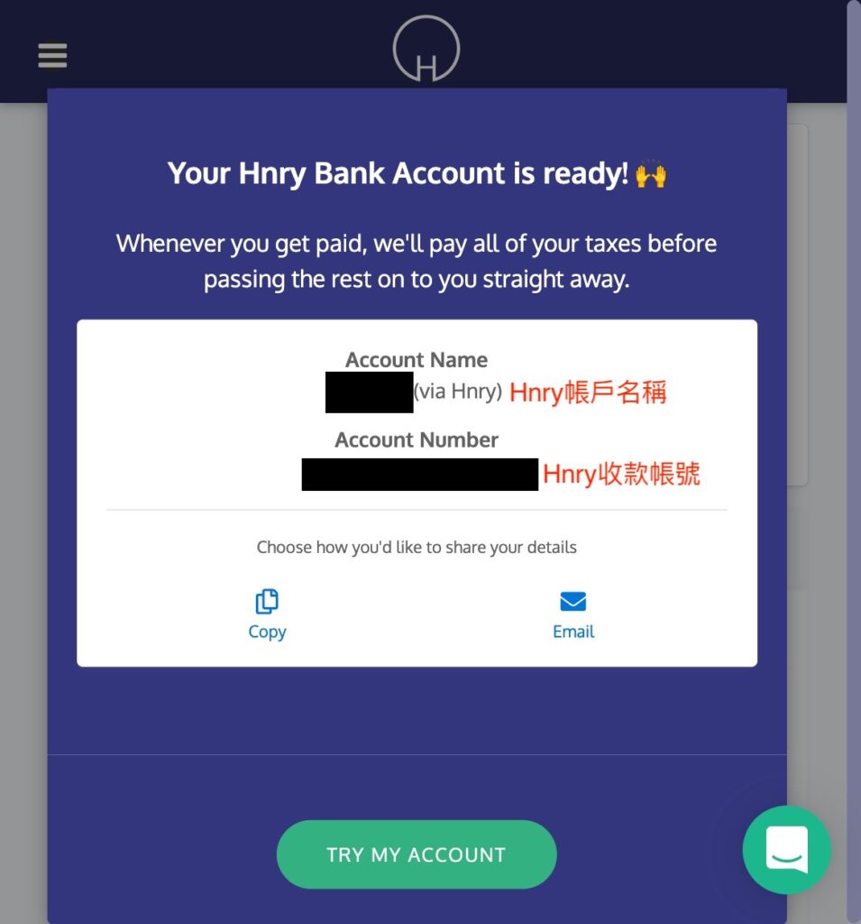 Your Hnry Bank account details